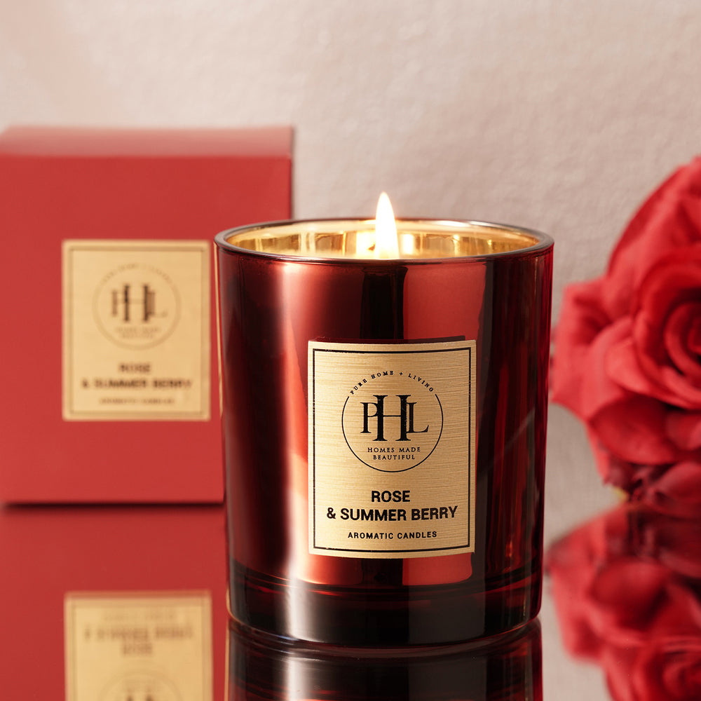Rose & Summer Berry Scented Wax Filled Jar Candle - Red