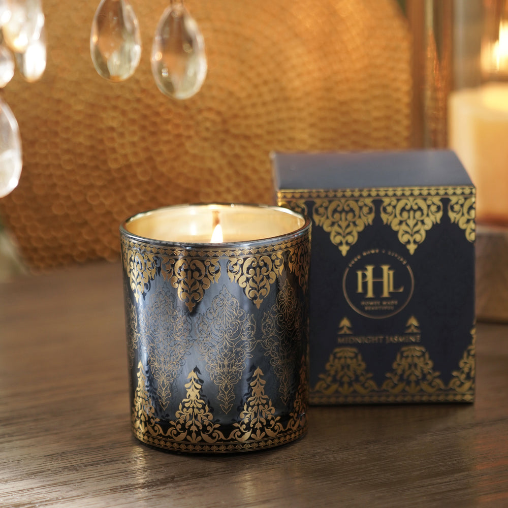 Midnight Jasmine Printed Glass Jar Candle - Blue