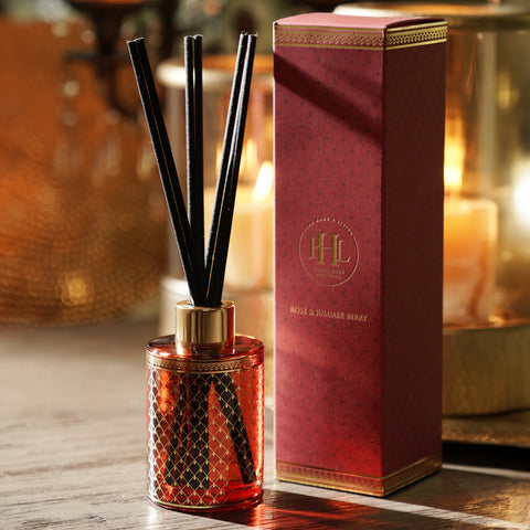 Rose & Summer Berry Printed Glass Diffuser - Red