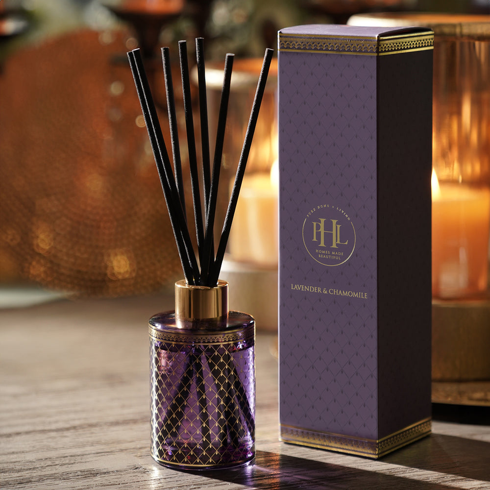 Lavender & Chamomile Printed Glass Diffuser - Purple