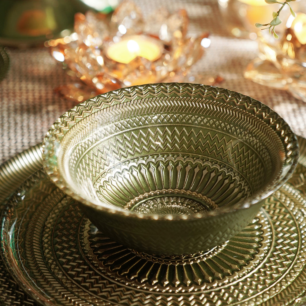 Set of 2 Green Ribbed Small Bowls