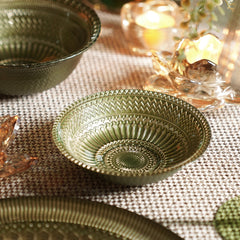Set of 2 Green Ribbed Side Bowls