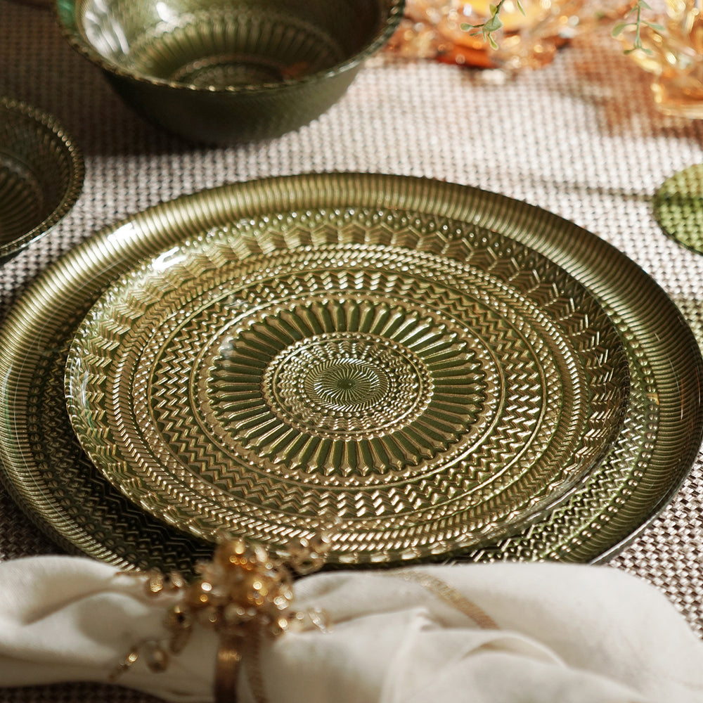 Set of 2 Green Ribbed Dessert Plates
