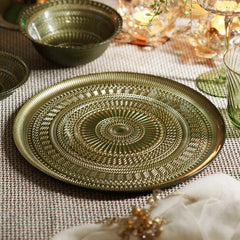 Set of 2 Green Ribbed Dinner Plates