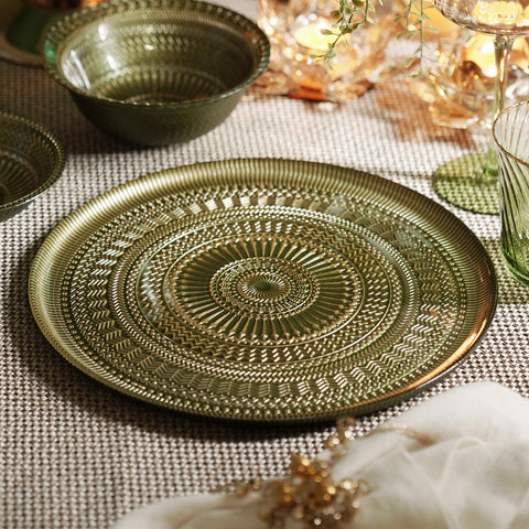 Set of 2 Green Ribbed Dinner Plates