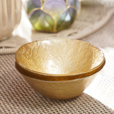 Set of 2 Gold Floral Textured Small Bowls