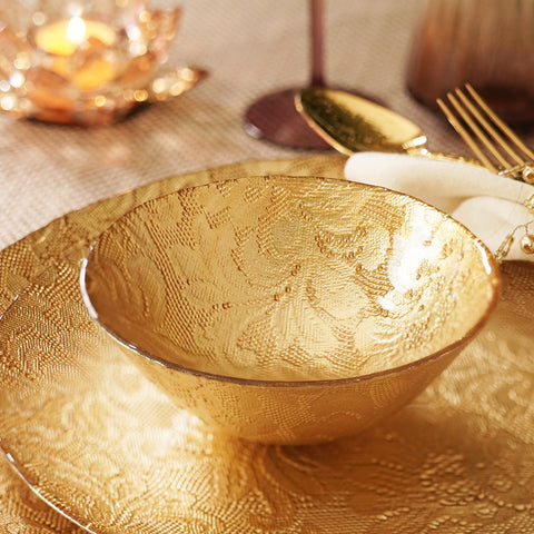 Set of 2 Gold Floral Textured Side Bowls