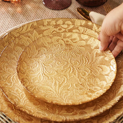 Set of 2 Gold Floral Textured Dessert Plates