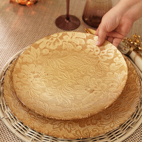 Set of 2 Gold Floral Textured Dinner Plates