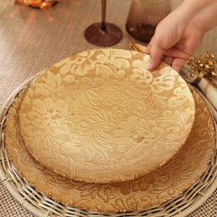 Set of 2 Gold Floral Textured Dinner Plates