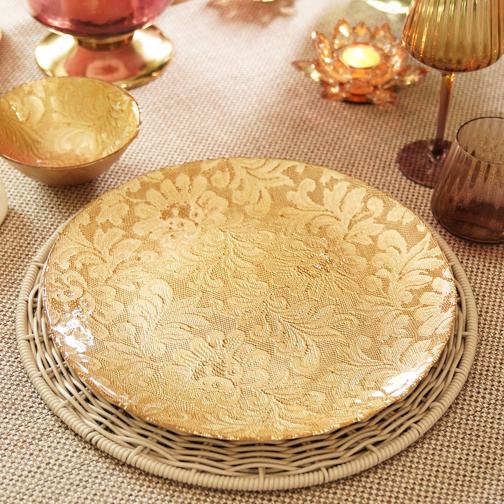 Set of 2 Gold Floral Textured Charger Plates