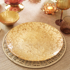 Set of 2 Gold Floral Textured Charger Plates