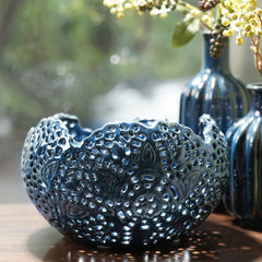 Dark Blue Lattice Ceramic Vase - Small
