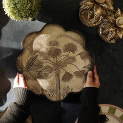 Gold & Black Palmier Print Scalloped Lacquer Tray - Large
