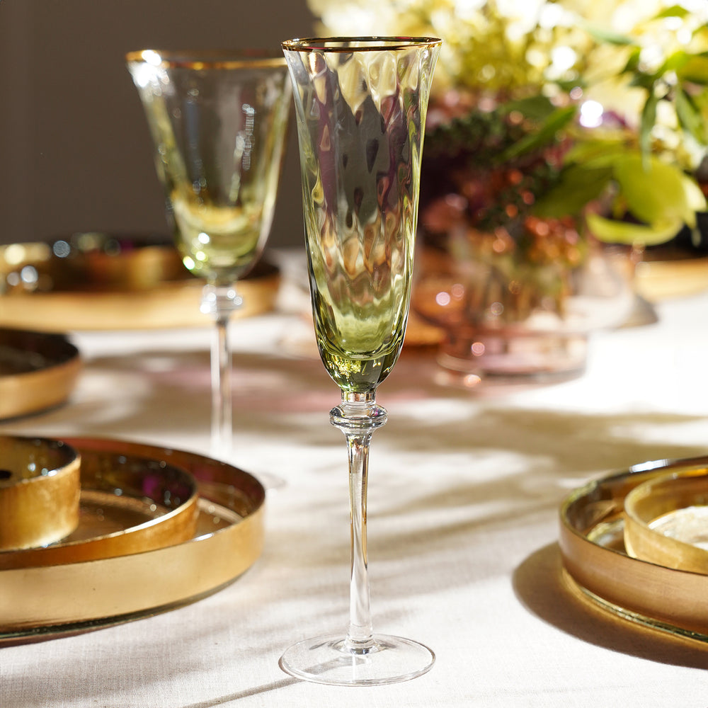 Set of 2 Green Textured Champagne Glasses