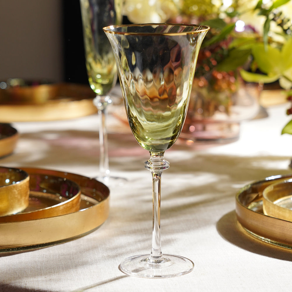 Set of 2 Green Textured Wine Glasses