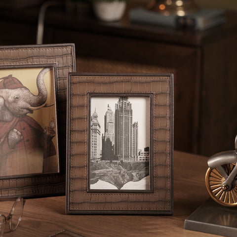 Brown Croco Texture Faux Leather Photo Frame - Small