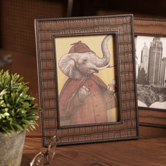 Brown Croco Texture Faux Leather Photo Frame - Medium