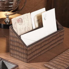 Brown Croco Texture Faux Leather Envelope Holder