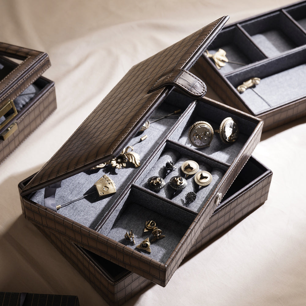 Brown Croco Texture Faux Leather Jewellery Box