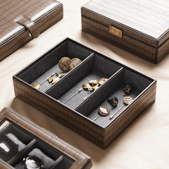 Brown 3 Compartment Croco Texture Faux Leather Organiser