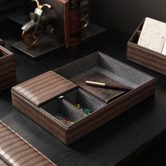 Brown Croco Texture Faux Leather Desk Organiser