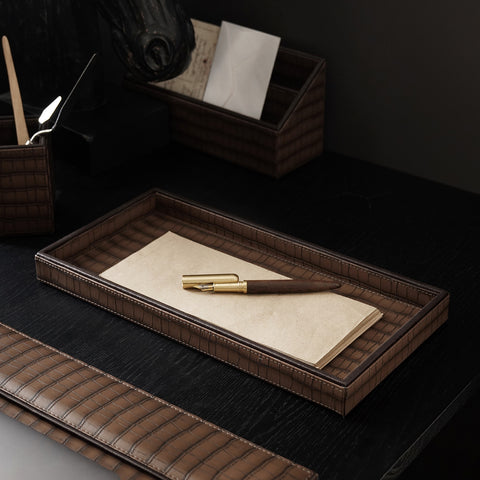 Brown Croco Texture Faux Leather Pin Tray - Large