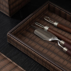 Brown Croco Texture Faux Leather Pin Tray - Medium