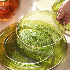 Set of 2 Green Textured Rim Detail Dessert Plates