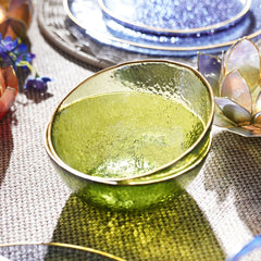 Set of 2 Green Textured Rim Detail Bowls - Small