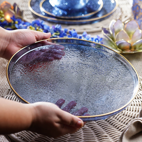 Set of 2 Blue Textured Rim Detail Dinner Plates