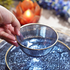 Set of 2 Blue Textured Rim Detail Side Bowls