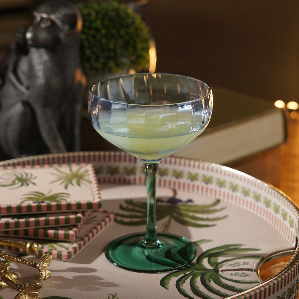 Set Of 2 Blue & Green Dual Tone Textured Champagne Coupes