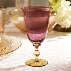 Set of 2 Amber and Burgundy Textured Wine Glasses