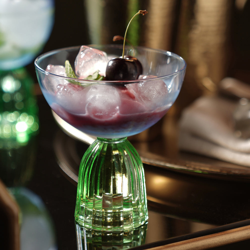 Set of 2 Blue and Green Dual Tone Champagne Coupes