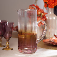 Amber & Burgundy Ombre Ribbed Glass Jug