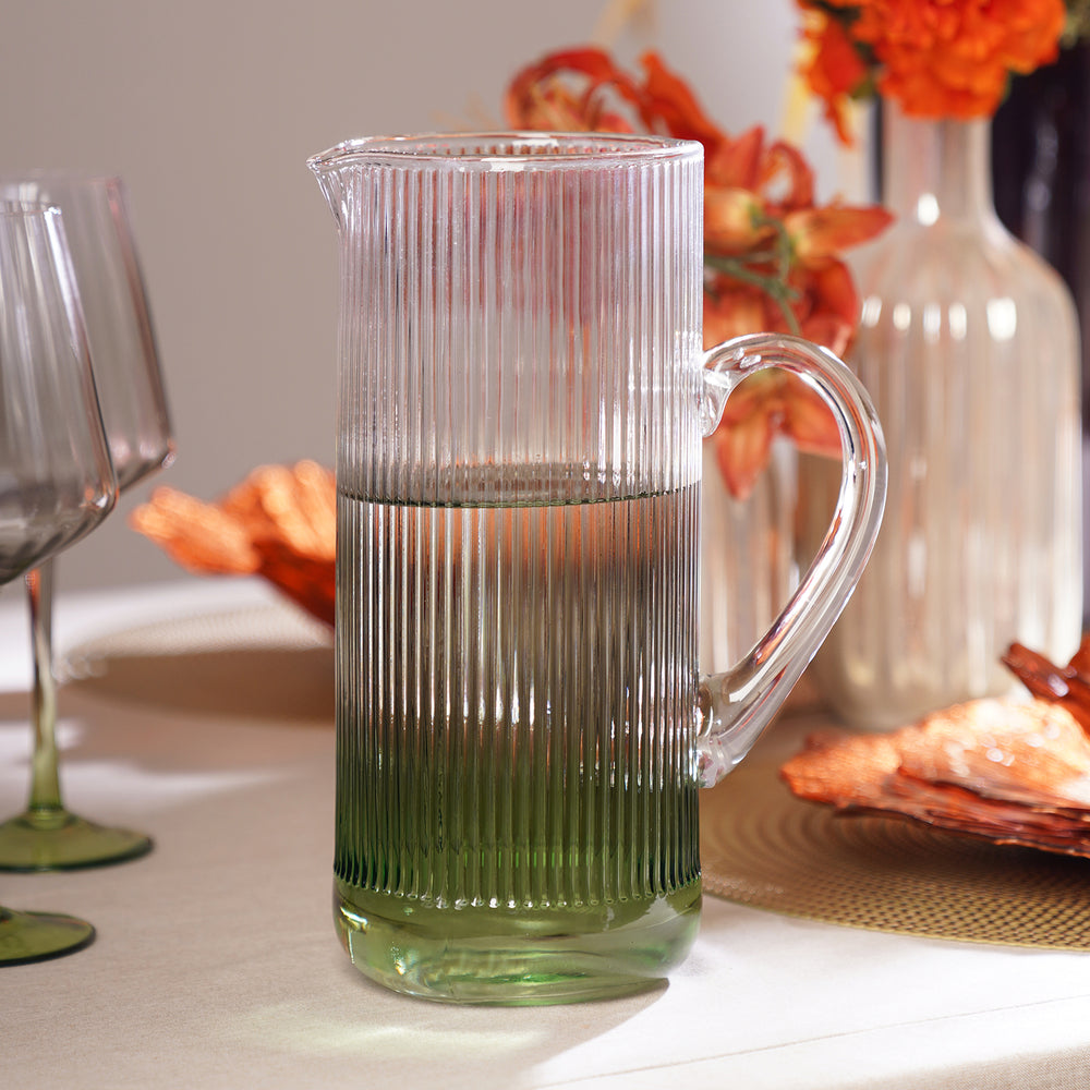 Grey & Green Ombre Ribbed Glass Jug
