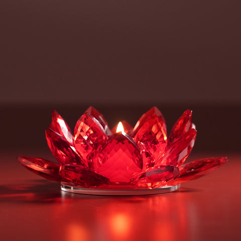 Red Crystal Lotus Shaped Candle Holder