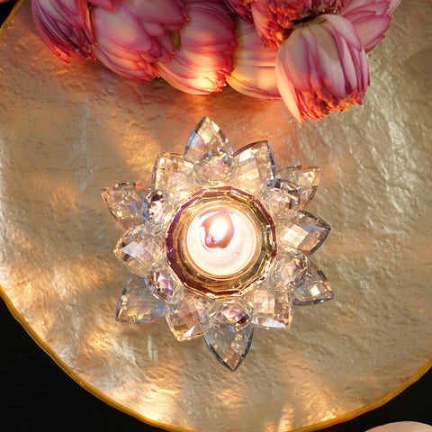 Blue Crystal Lotus Shaped Candle Holder