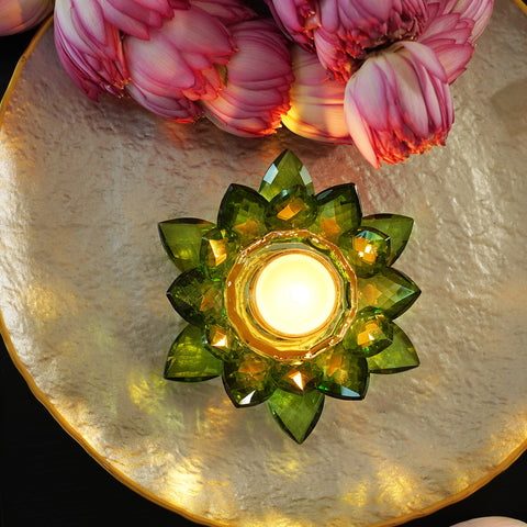 Green Crystal Lotus Shaped Candle Holder