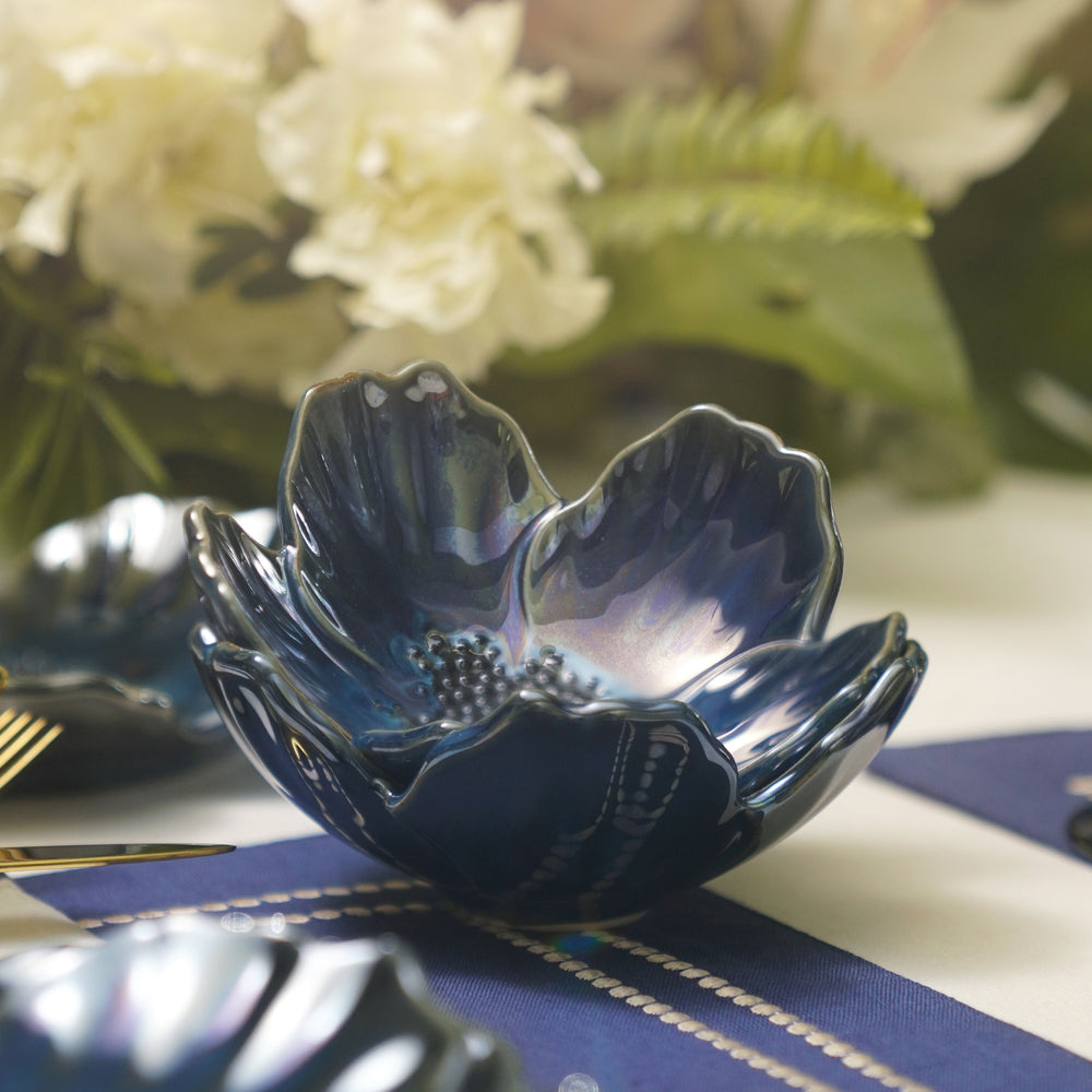 Blue Floral Shaped Ceramic Bowl - Small