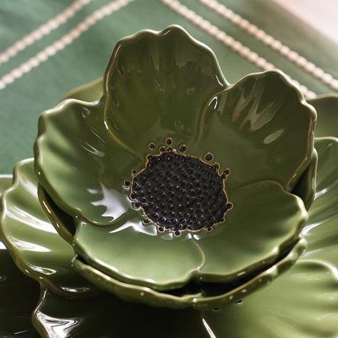 Green Floral Shaped Ceramic Bowl - Small