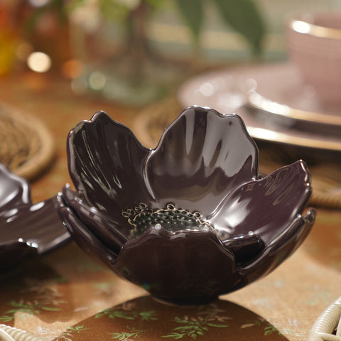Purple Floral Shaped Ceramic Bowl - Small