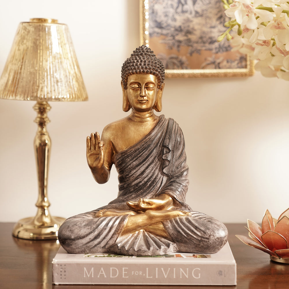 Brown & Gold Polyresin Sitting Buddha Sculpture - Large