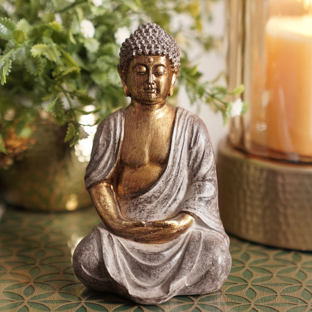 Brown & Gold Polyresin Sitting Buddha Sculpture - Small