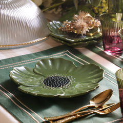 Green Floral Shaped Ceramic Platter - Medium
