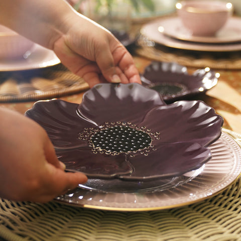 Purple Floral Shaped Ceramic Platter - Medium
