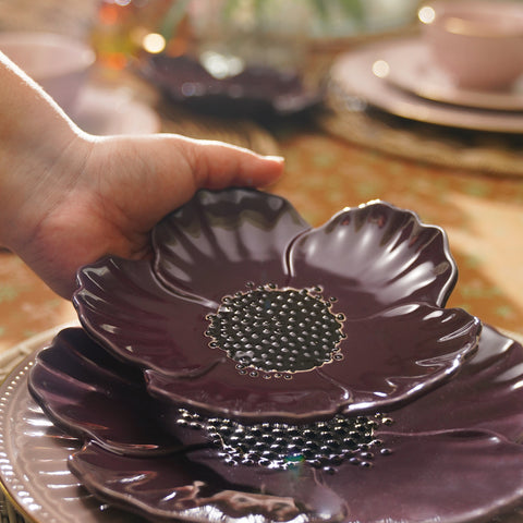 Purple Floral Shaped Ceramic Platter - Small