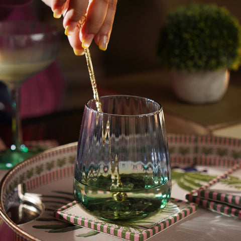 Set Of 2 Blue & Green Ombre Ribbed Drinking Glasses
