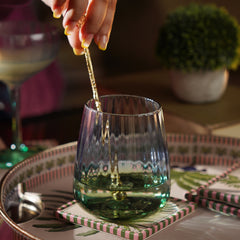 Set Of 2 Blue & Green Ombre Ribbed Drinking Glasses
